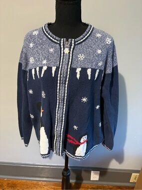 Breckenridge Navy and White Snowman Zip Sweater size 2X